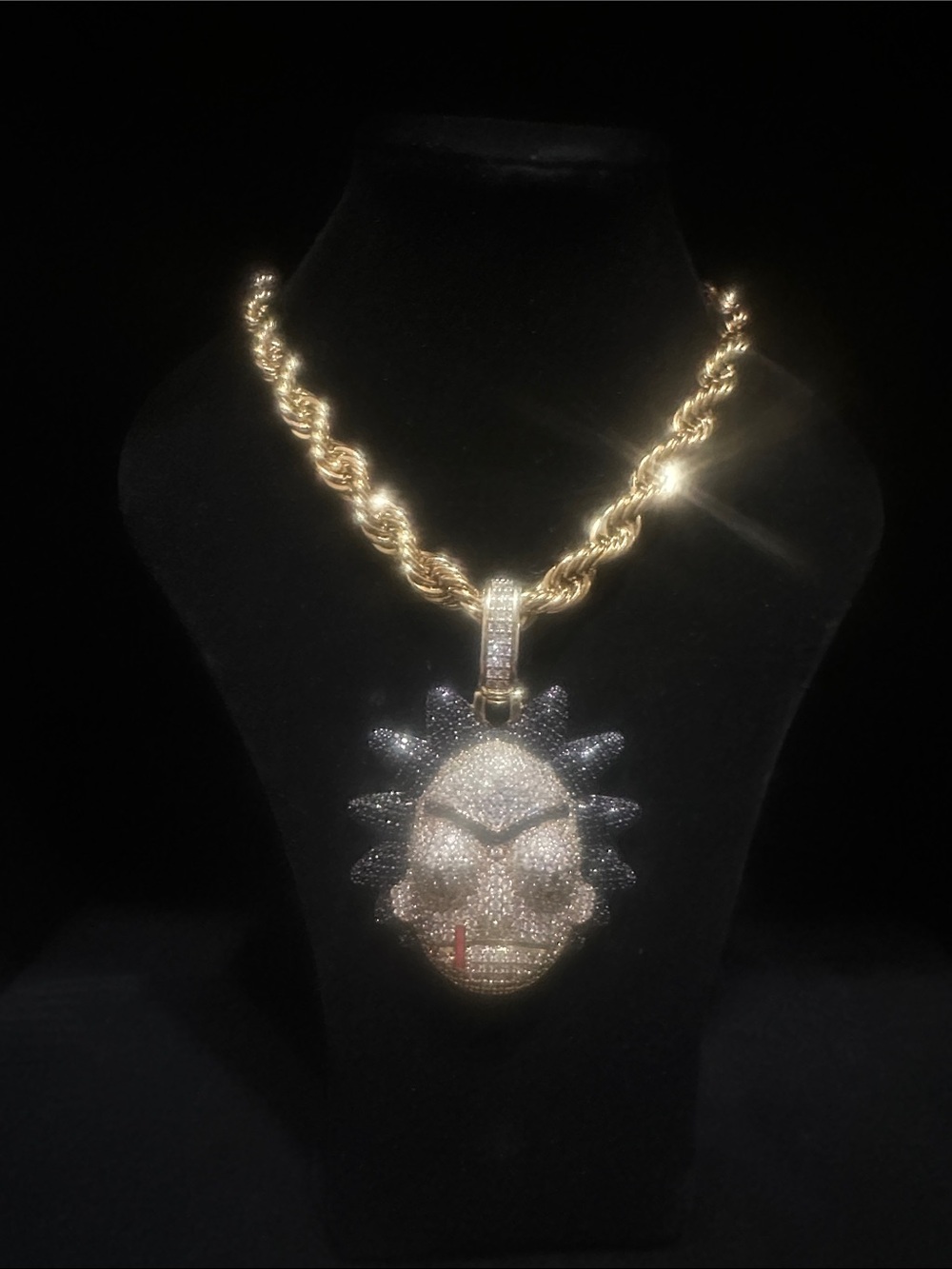 Gold Rope Chain Necklace with Crystal Rick (Rick and Morty)